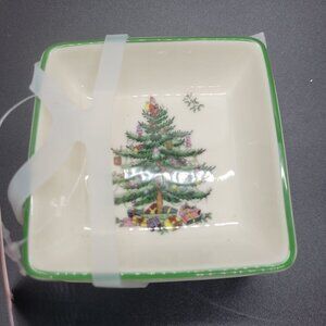 Spode Christmas Tree Set 4 Square Tidbit Plates bowl 5.5" Holiday Tableware